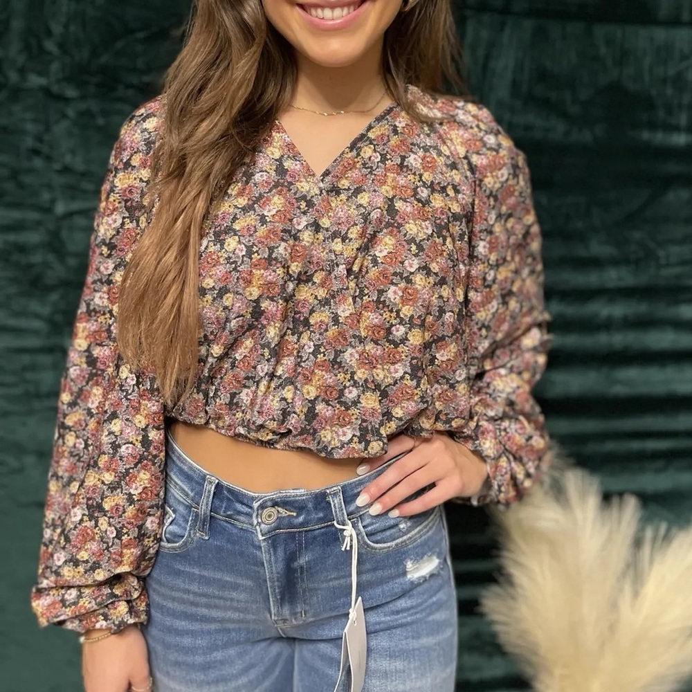 New Floral Long Sleeve Crop Top